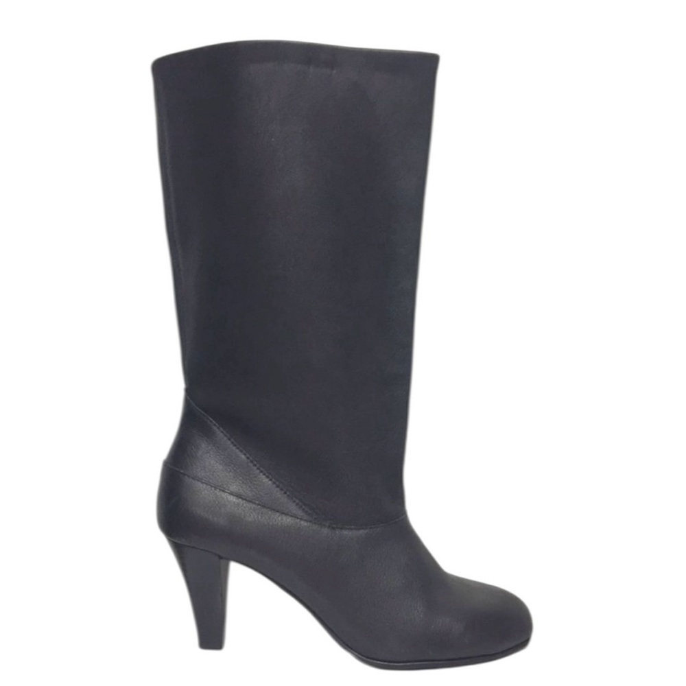 SAKS FIFTH AVENUE Black Leather Mid Calf Boot Heel 7